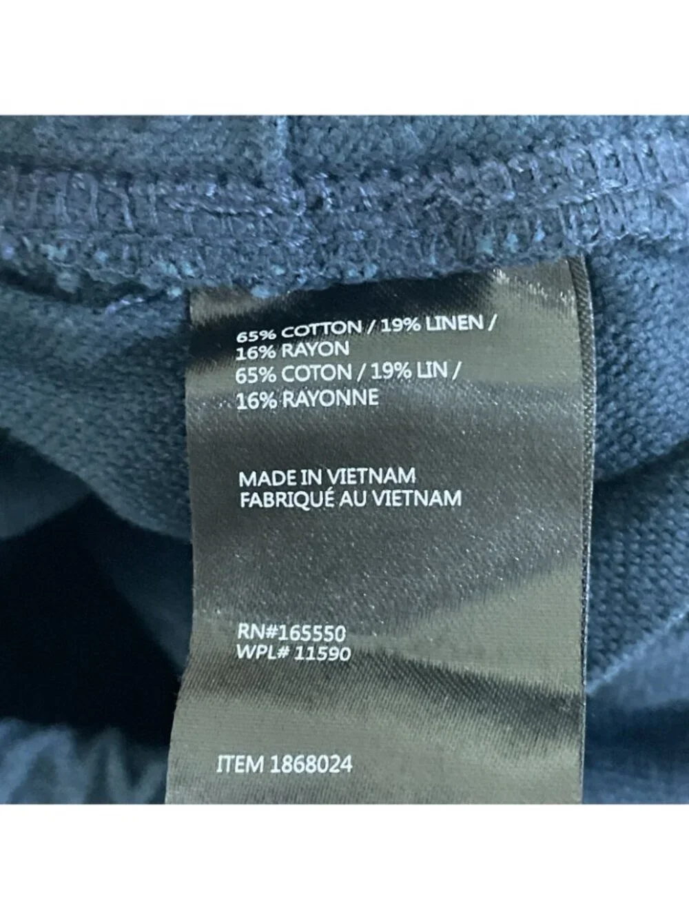 NWOT Vintage & Black Weatherproof Men's S Blue Linen Blend Pants Elastic Waist